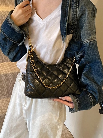 Fashion Rhombic Quilted PU Leather Hobo Bag Gold Chain Crossbody Bag With Lock Pendant Niche Shoulder Bag For Women
