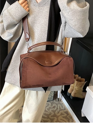 Borsa Boston da Donna Vintage in Pelle Sintetica e Camoscio Patchwork Minimalista Chic a Mano e Tracolla Borsa a Cuscino