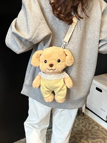 Süße Cartoon Pudel Plüsch Schultertasche Weiche Hund Puppe Umhängetasche Mit Spitze Latzhose Für Damen Kinder Täglich Mode Accessoires