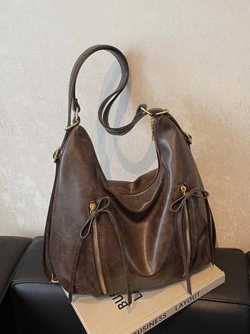 Bolso Hobo de Mujer de Gran Capacidad en Cuero PU Con Detalle de Cremallera de Lazo Mochila de Hombro Multifuncional Bolso