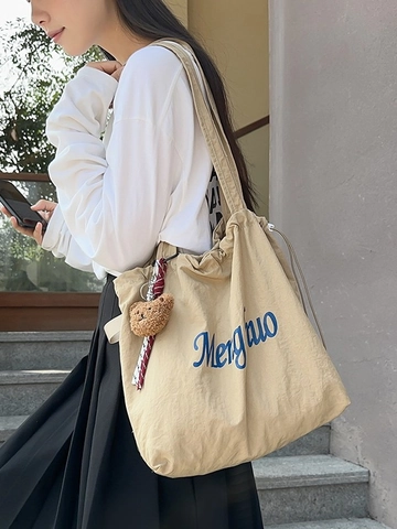 Large Capacity Nylon Tote Bag For Women Casual Lightweight Shoulder Bag For Work School Commute Soft Minimalist Carryall