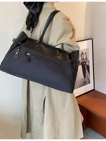 Borsa Tote da Donna a Grande Capacità Patchwork Casual Pendolare a Spalla in Pelle PU Tela Con Tasca Frontale a Zip