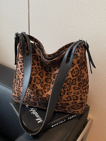 Schultertasche Mit Leopardenmuster Große Kapazität Damen Hobo Bag Vintage PU Canvas Tote Handtasche Für Den Täglichen Pendelverkehr