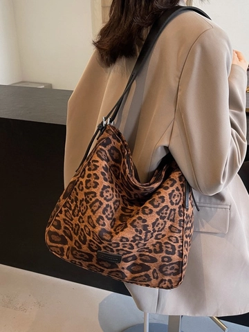 Schultertasche Mit Leopardenmuster Große Kapazität Damen Hobo Bag Vintage PU Canvas Tote Handtasche Für Den Täglichen Pendelverkehr