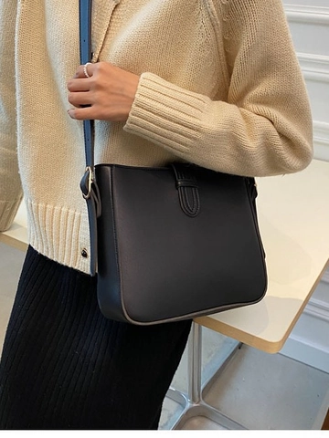 Bolso Bombonera de Cuero PU para Mujer Bolso Bandolera Minimalista Correa Ajustable Color Sólido Bolso de Mano para Conmutar