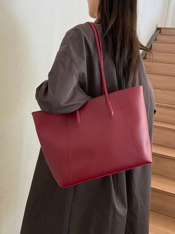 Bolso Tote de Gran Capacidad para Mujer Bolso de Hombro Minimalista de Cuero PU para Oficina Escuela Versátil Bolso de Color Sólido
