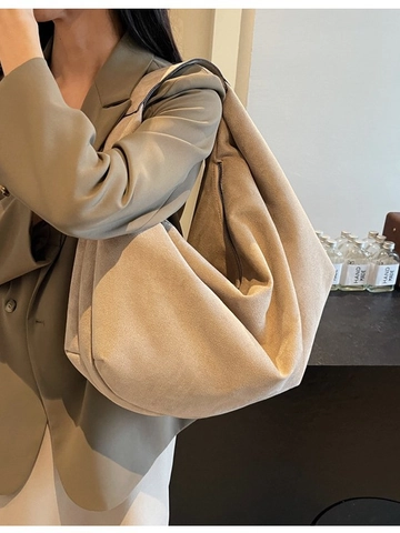 Women Large Capacity Velvet Flannel Shoulder Bag Minimalist Hobo Tote Bag Soft Commute Zipper Handbag For Autumn Winter