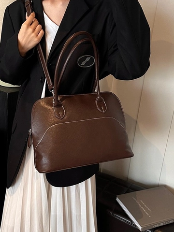 Große Kapazität PU Leder Tote Tasche Für Damen Vintage Kontrastnähte Schulter Umhängetasche Minimalistische Arbeitstasche