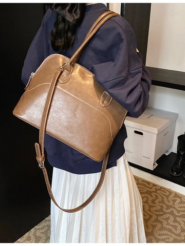 Große Kapazität PU Leder Tote Tasche Für Damen Vintage Kontrastnähte Schulter Umhängetasche Minimalistische Arbeitstasche