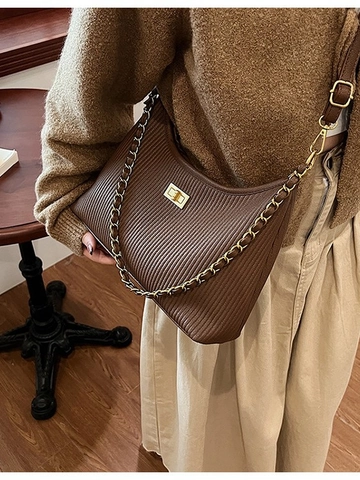 Borsa Sottobraccio In Pelle PU Plissettata Vintage Da Donna Moda Catena In Metallo Borsa A Spalla Tracolla Chiusura