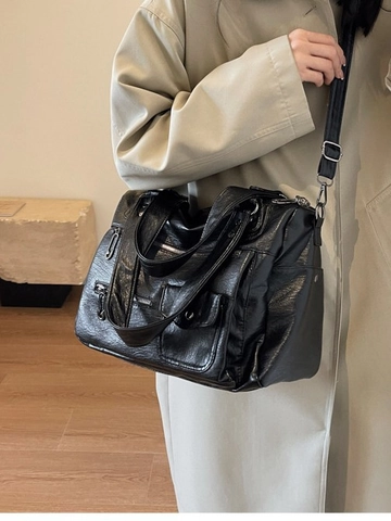 Bolso Bandolera de Cuero PU de Gran Capacidad para Mujer con Múltiples Bolsillos Bolso de Mano Retro Viaje Cuero Suave