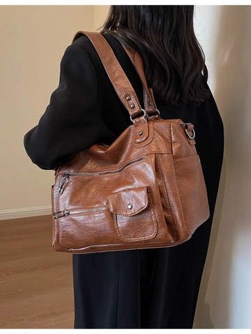 Bolso Bandolera de Cuero PU de Gran Capacidad para Mujer con Múltiples Bolsillos Bolso de Mano Retro Viaje Cuero Suave