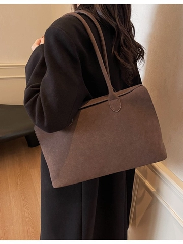 Bolso Tote de PU de Textura de Gamuza de Gran Capacidad para Mujer Minimalista Color Sólido Bolso de Hombro Versátil