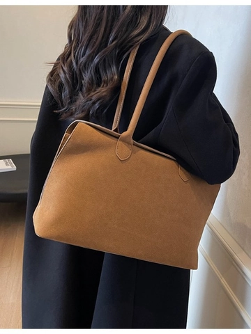 Bolso Tote de PU de Textura de Gamuza de Gran Capacidad para Mujer Minimalista Color Sólido Bolso de Hombro Versátil