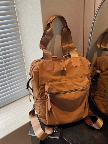 Damen Rucksack Große Kapazität Nylon Lässig Multifunktional Student Handtasche Schultertasche Mit Kontrast Leder Details