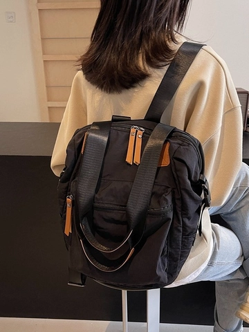 Damen Rucksack Große Kapazität Nylon Lässig Multifunktional Student Handtasche Schultertasche Mit Kontrast Leder Details