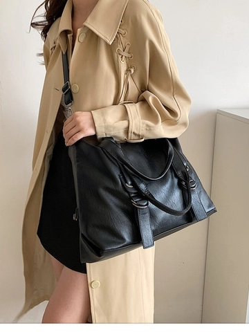 Bolso Tote Retro de Cuero PU de Gran Capacidad para Mujer Color Sólido Bolso Bandolera Bolso de Mano para Oficina Diaria