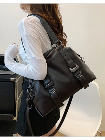 Bolso Tote Retro de Cuero PU de Gran Capacidad para Mujer Color Sólido Bolso Bandolera Bolso de Mano para Oficina Diaria