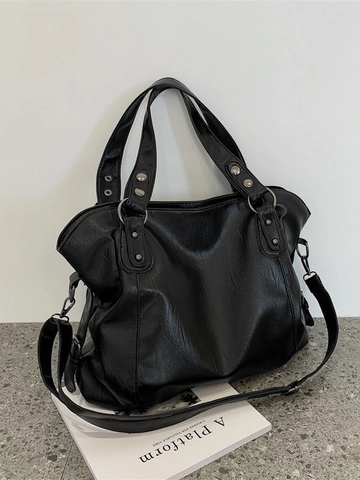 Damen Große Kapazität PU Leder Tragetasche Retro Nieten Dekor Schulter Umhängetasche Lässig Vielseitig Pendler Handtasche