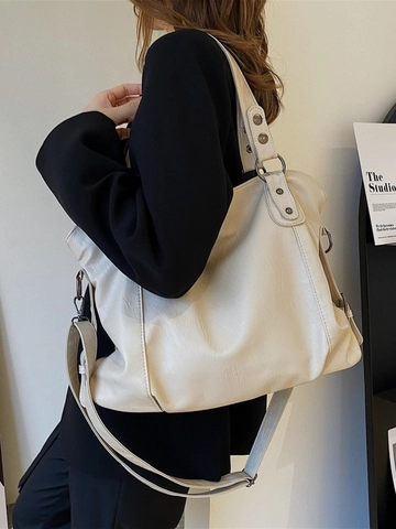 Damen Große Kapazität PU Leder Tragetasche Retro Nieten Dekor Schulter Umhängetasche Lässig Vielseitig Pendler Handtasche