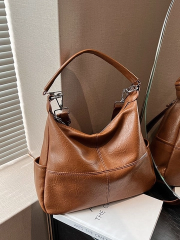 Borsa Tote in Pelle PU di Grande Capacità Vintage per Donna Borsa a Tracolla alla Moda per il Lavoro Quotidiano Pendolare Scuola