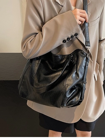 Bolso Tote de Cuero PU de Gran Capacidad Vintage Con Correa Ajustable Decoración de Remaches Bolso de Hombro Para Viaje