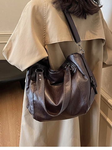 Bolso Tote de Cuero PU de Gran Capacidad Vintage Con Correa Ajustable Decoración de Remaches Bolso de Hombro Para Viaje