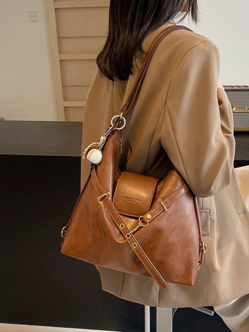 Bolso Tote de Cuero PU Retro de Gran Capacidad Para Mujer Mochila Multifuncional de Hombro Con Colgante de Béisbol Moda Bolso