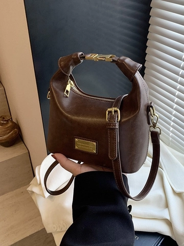 Women Retro PU Leather Crossbody Bag Solid Color Small Bucket Shoulder Handbag Fashion Simple Daily Messenger Purse For Lady