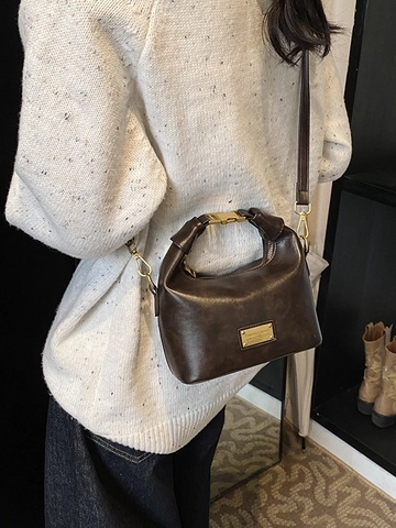 Women Retro PU Leather Crossbody Bag Solid Color Small Bucket Shoulder Handbag Fashion Simple Daily Messenger Purse For Lady
