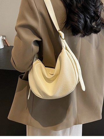 Bolso Bandolera de Media Luna de Cuero PU Vintage Para Mujer Bolso Hobo Arrugado de Color Sólido Bolso de Hombro