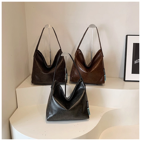 Damen Große Kapazität Vintage PU Leder Tragetasche Mode Minimalistisch Hobo Umhängetasche Alltag Pendeln Handtasche
