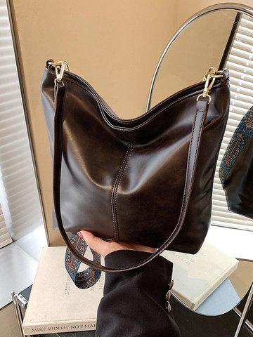 Borsa a Spalla da Donna Retro in Pelle PU Grande Capacità Borsa Hobo Vintage Con Tracolla Larga Boho Borsa a Secchiello