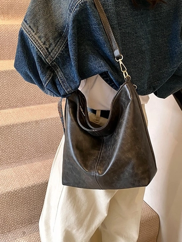 Borsa a Spalla da Donna Retro in Pelle PU Grande Capacità Borsa Hobo Vintage Con Tracolla Larga Boho Borsa a Secchiello