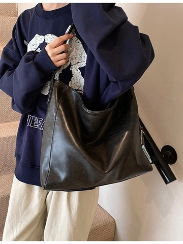 Women Vintage Large Capacity PU Leather Tote Bag Maillard Color Minimalist Hobo Shoulder Bag For Daily Commuting Office Work