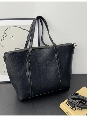 Bolso Tote Retro Gran Capacidad Mujer Cuero PU Minimalista Color Sólido Cremallera Viaje Diario Bolso Hombro Correas Largas