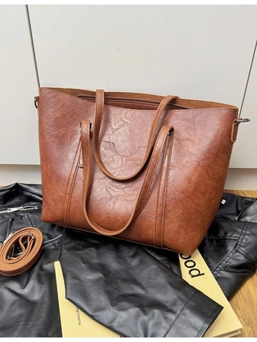Bolso Tote Retro Gran Capacidad Mujer Cuero PU Minimalista Color Sólido Cremallera Viaje Diario Bolso Hombro Correas Largas