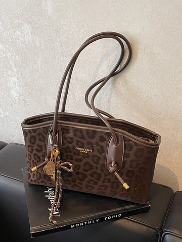 Γυναικεία Τσάντα Tote Με Λεοπάρ Σχέδιο PU Δέρμα Μεγάλη Χωρητικότητα Τσάντα Ώμου Με Μεταλλικό Μενταγιόν Μόδα Ρετρό Τσάντα Χειρός