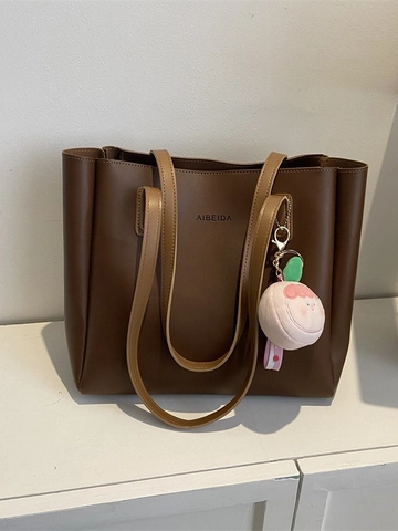 Borsa Tote da Donna in Pelle PU di Grande Capacità Con Ciondolo a Pesca in Peluche Minimalista Borsa a Tracolla Pendolare per Ufficio