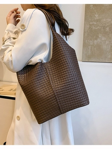 Bolso Tote de Cuero PU Trenzado para Mujer Gran Capacidad Bolso de Hombro Casual Moda Color Sólido Bolso de Compras