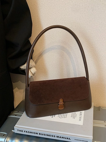 Vintage Leopard Print Underarm Bag For Women Frosted PU Suede Patchwork Shoulder Bag French Style Commuter Handbag