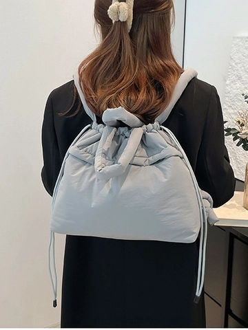 Fashion Large Capacity Quilted Nylon Puffy Backpack For Women Drawstring Waterproof School Tote Shoulder Bag Lightweight Travel Bag