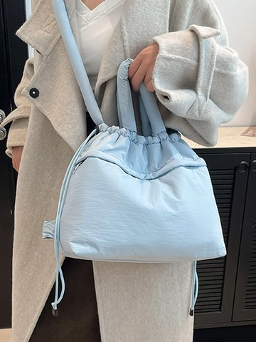 Fashion Large Capacity Quilted Nylon Puffy Backpack For Women Drawstring Waterproof School Tote Shoulder Bag Lightweight Travel Bag
