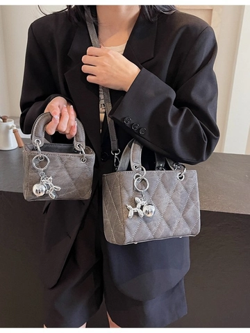 Dames Gewatteerde Ruit Handtas PU Leer Elegante Crossbody Tas Met Ballonhond Bedeltje Handvat Schoudertas Voor Woon-werkverkeer