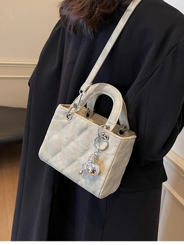 Dames Gewatteerde Ruit Handtas PU Leer Elegante Crossbody Tas Met Ballonhond Bedeltje Handvat Schoudertas Voor Woon-werkverkeer