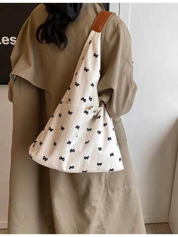 Bolso Tote de Lona para Mujer Con Estampado de Lazos Y Leopardo Bolso de Hombro de Gran Capacidad Con Asa de PU Cierre Magnético