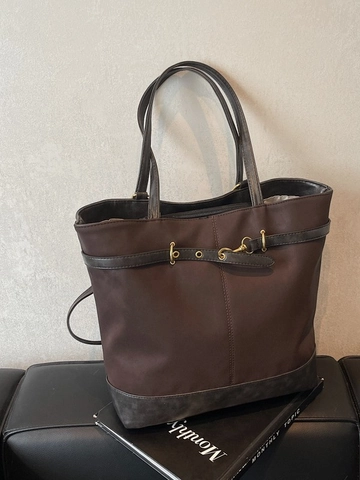Borsa Tote Vintage Grande Capacità per Donna Pelle PU Tela Patchwork Borsa a Spalla Fibbia in Metallo Zaino Pendolare
