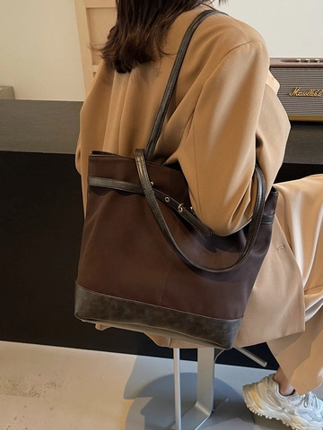 Borsa Tote Vintage Grande Capacità per Donna Pelle PU Tela Patchwork Borsa a Spalla Fibbia in Metallo Zaino Pendolare