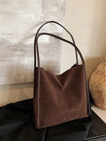 Women Large Capacity Matte PU Leather Tote Bag Retro Minimalist Shoulder Bucket Bag For Office Commuting Daily Handbag