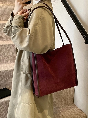 Women Large Capacity Matte PU Leather Tote Bag Retro Minimalist Shoulder Bucket Bag For Office Commuting Daily Handbag